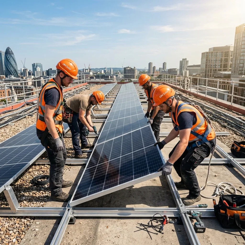 Solar installation team on a rooftop
